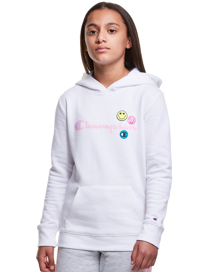 Champion Fleece Smiley Face Hoodie Meisjes - Wit - Belgie 1672CKJRB